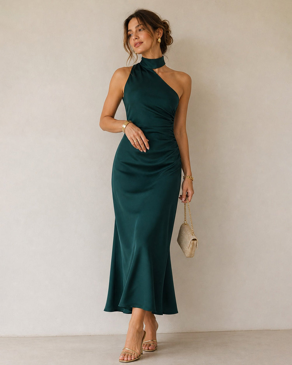 Vestido Alondra | Verde Oscuro Asimétrico