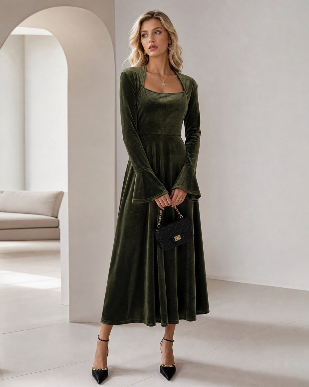 Vestido Catalina | Elegancia en Terciopelo Tono Verde