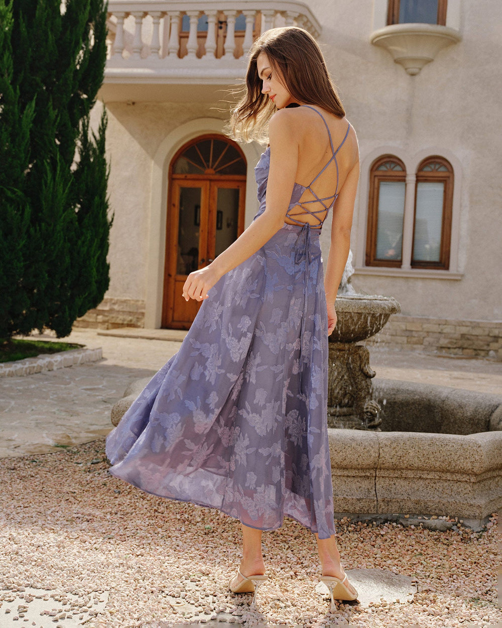 Vestido Luciana | Elegancia en Jacquard Tono Azul