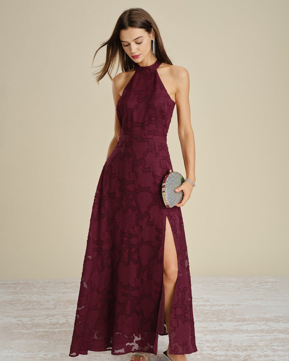 Vestido Antonella | Elegancia en Jacquard Tono Vino