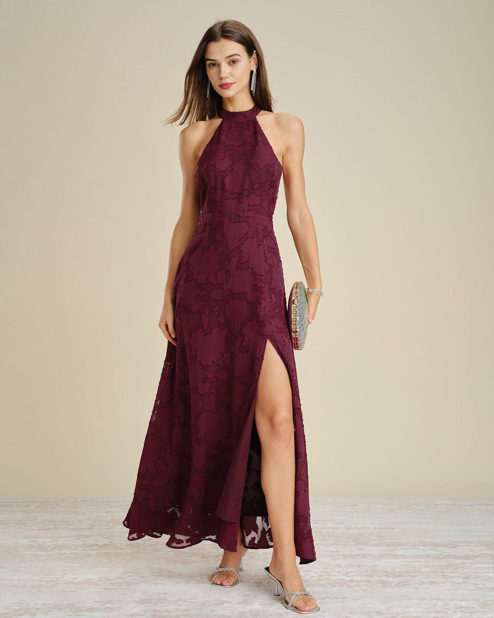 Vestido Antonella | Elegancia en Jacquard Tono Vino