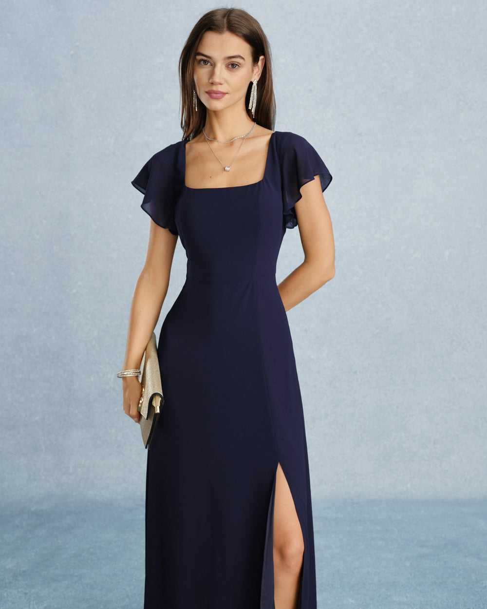 Vestido Constanza | Elegancia en Gasa Tono Azul marino