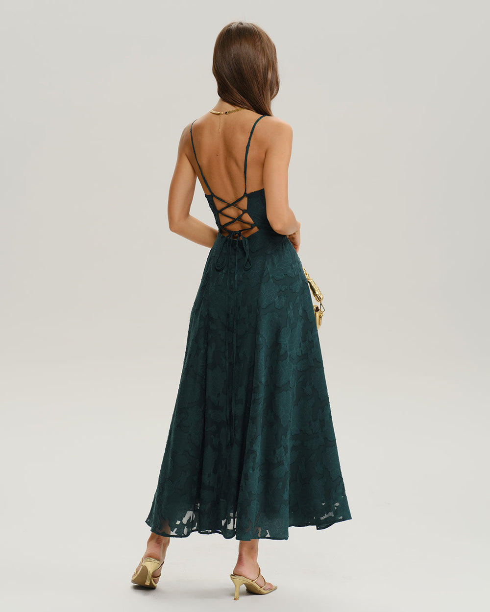 Vestido Esperanza | Jacquard Esmeralda con Espalda Corsé