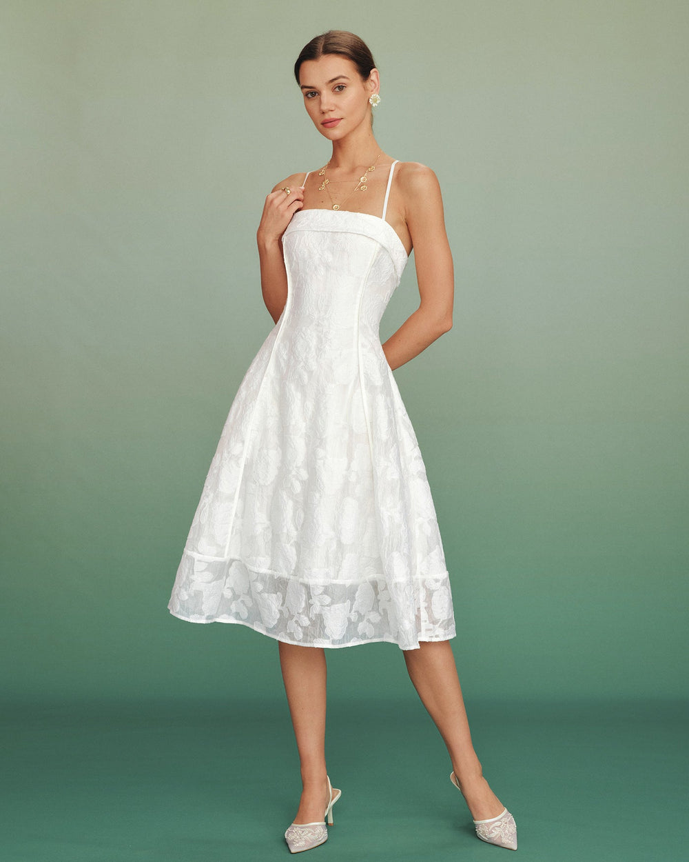 Vestido Sofía | Elegancia en Jacquard Tono Blanco
