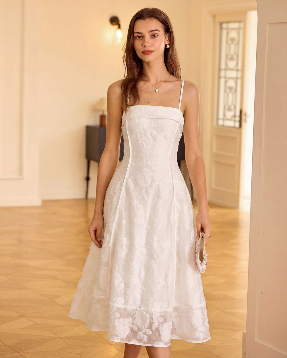 Vestido Sofía | Elegancia en Jacquard Tono Blanco