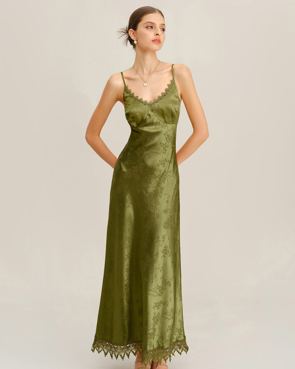 Vestido Miranda | Elegancia en Jacquard Tono Verde