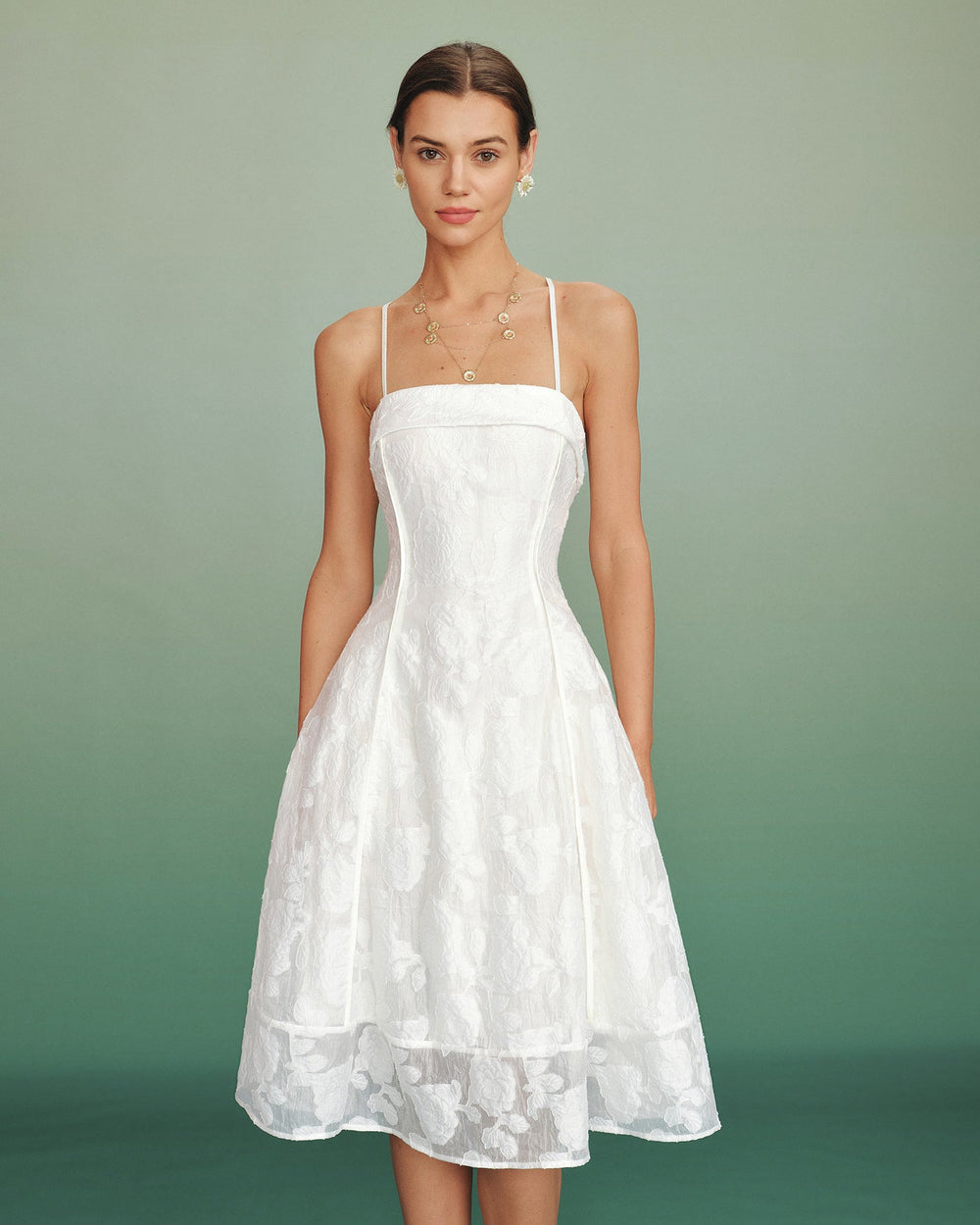 Vestido Sofía | Elegancia en Jacquard Tono Blanco