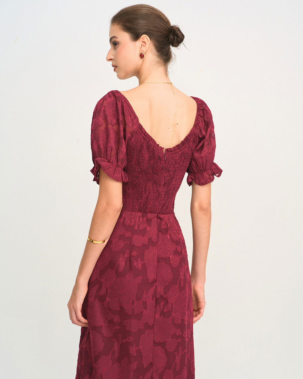 Vestido Martina | Elegancia en Jacquard Tono Vino