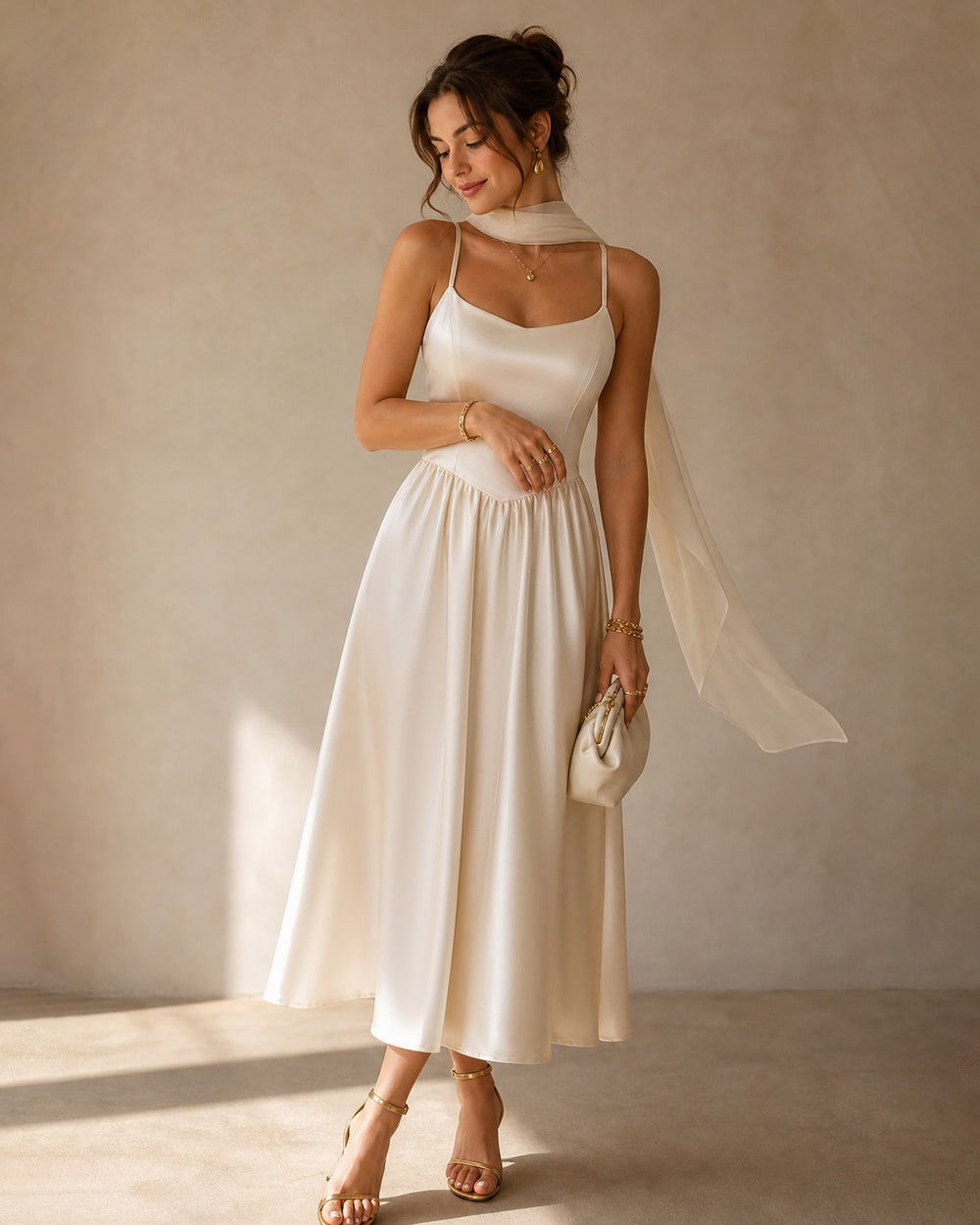 Vestido Antonella | Elegancia en Gasa Tono Durazno