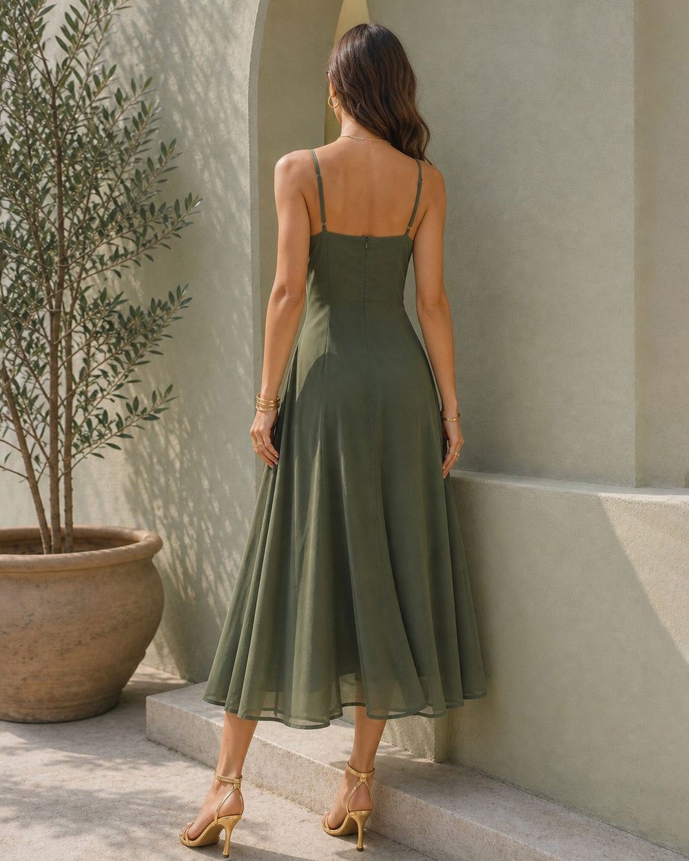Vestido Verónica | Cuello Cowl en Chiffon Verde