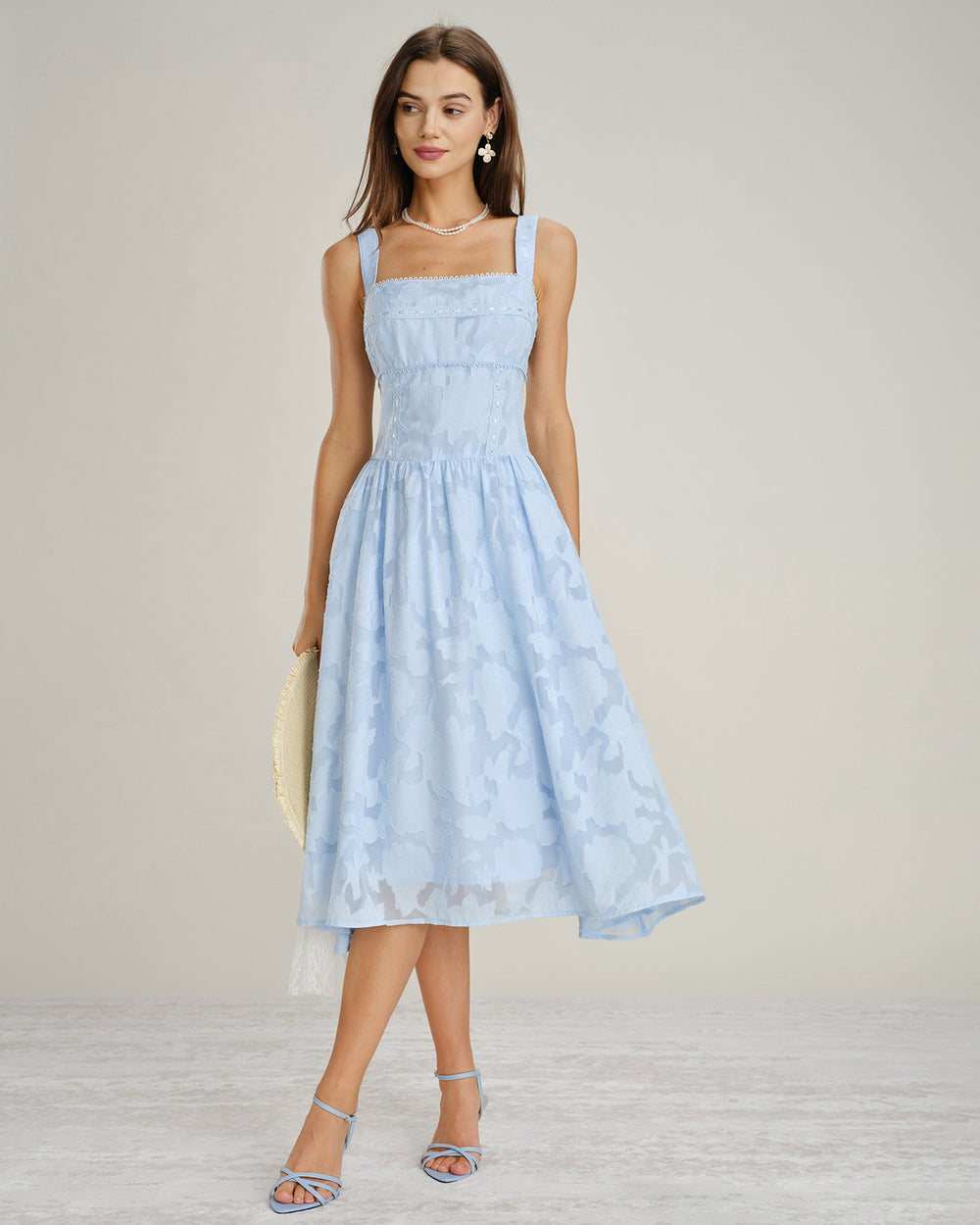 Vestido Ginevra | Elegancia en Jacquard Tono Azul