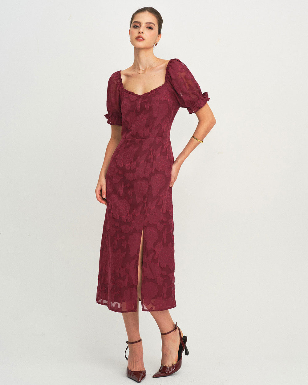 Vestido Martina | Elegancia en Jacquard Tono Vino