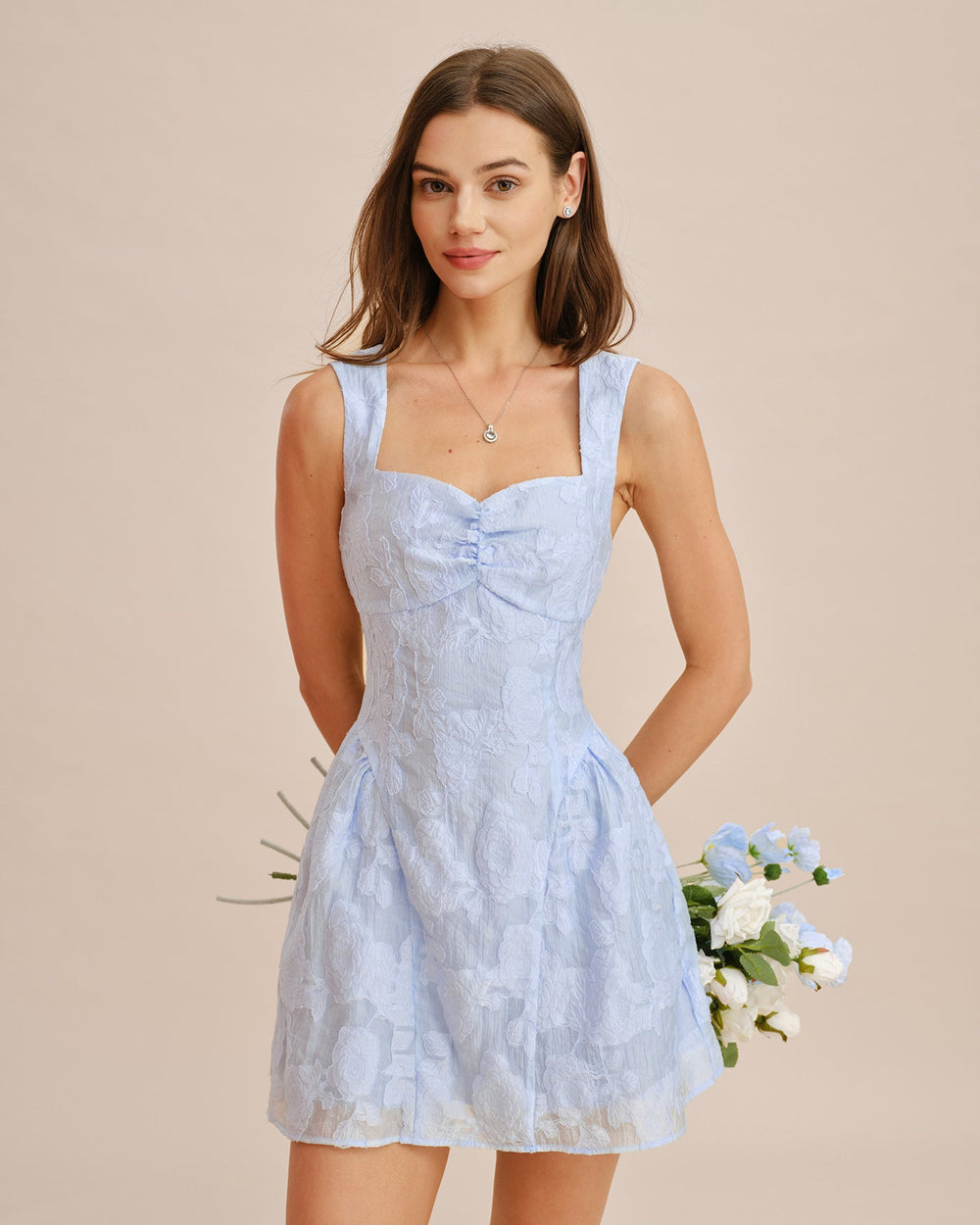 Vestido Olivia | Elegancia en Jacquard Tono Azul