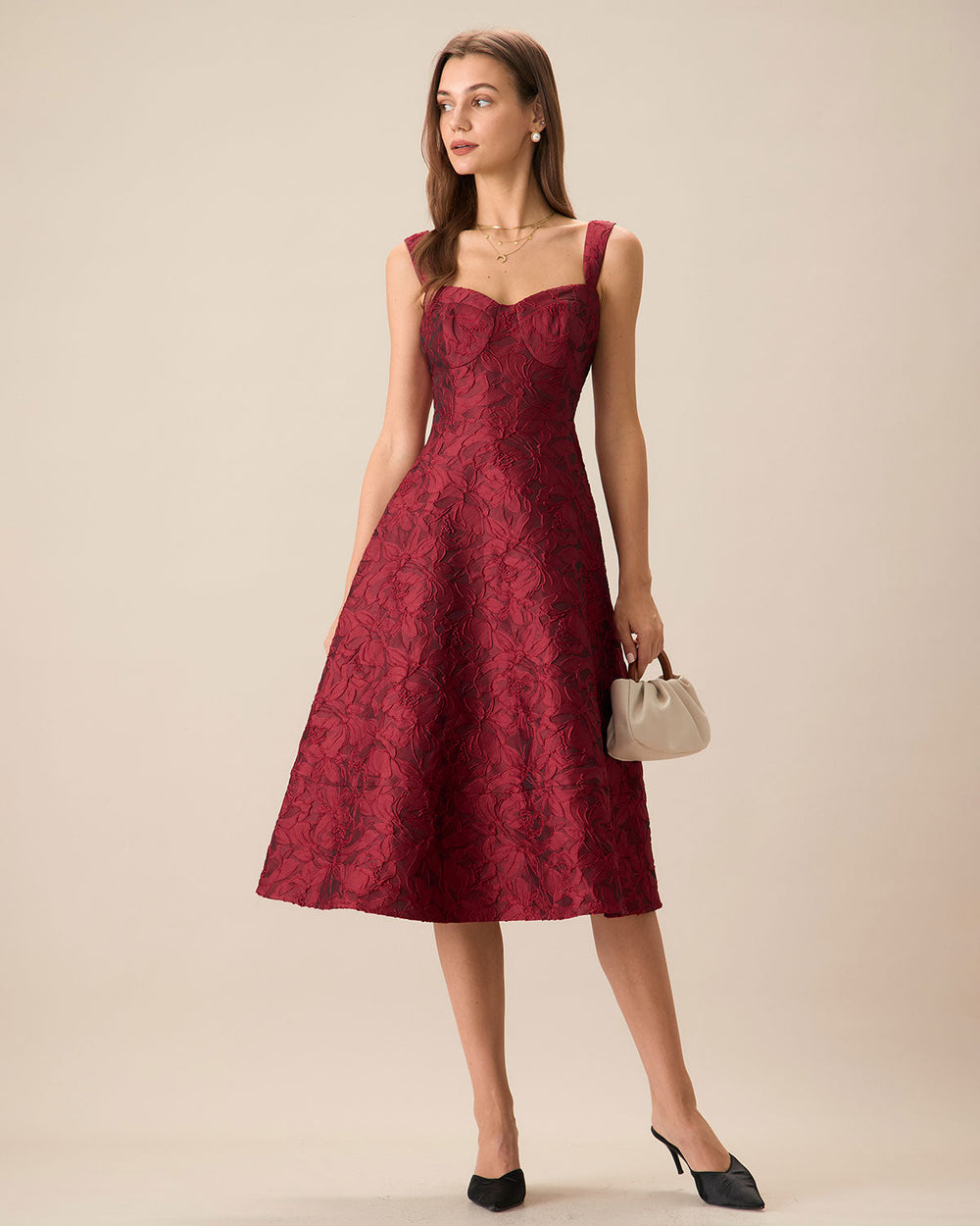 Vestido Camila | Elegancia en Jacquard Tono Rojo