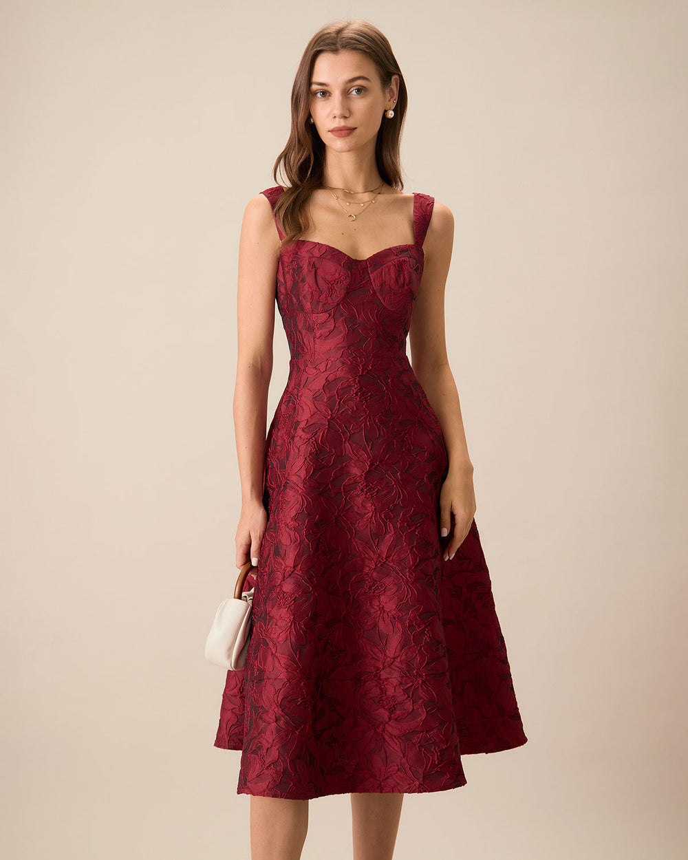 Vestido Camila | Elegancia en Jacquard Tono Rojo