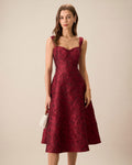 Vestido Camila | Elegancia en Jacquard Tono Rojo