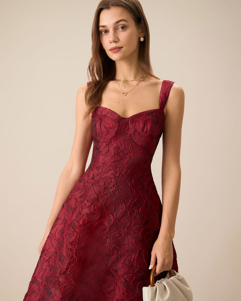 Vestido Camila | Elegancia en Jacquard Tono Rojo