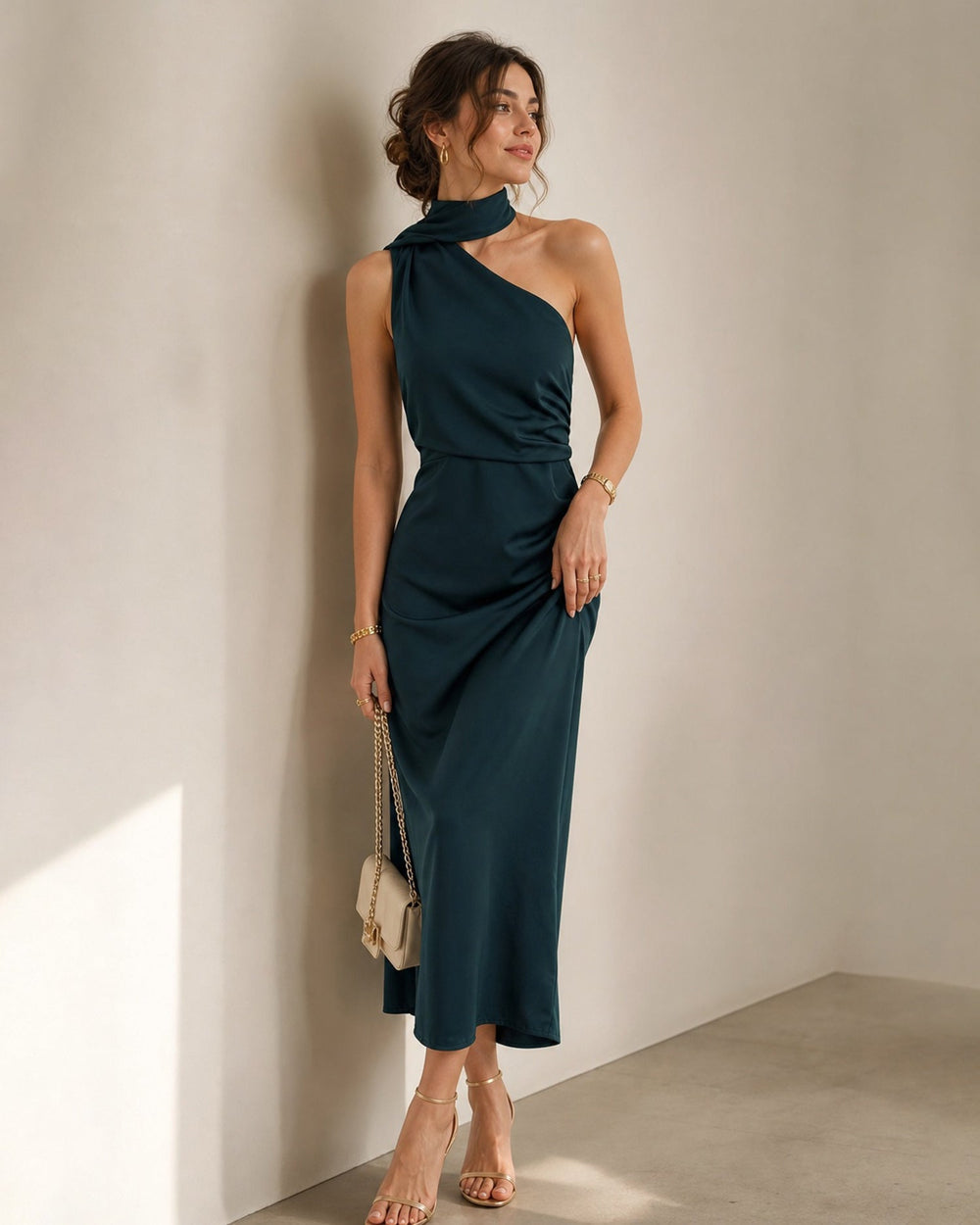 Vestido Alondra | Verde Oscuro Asimétrico