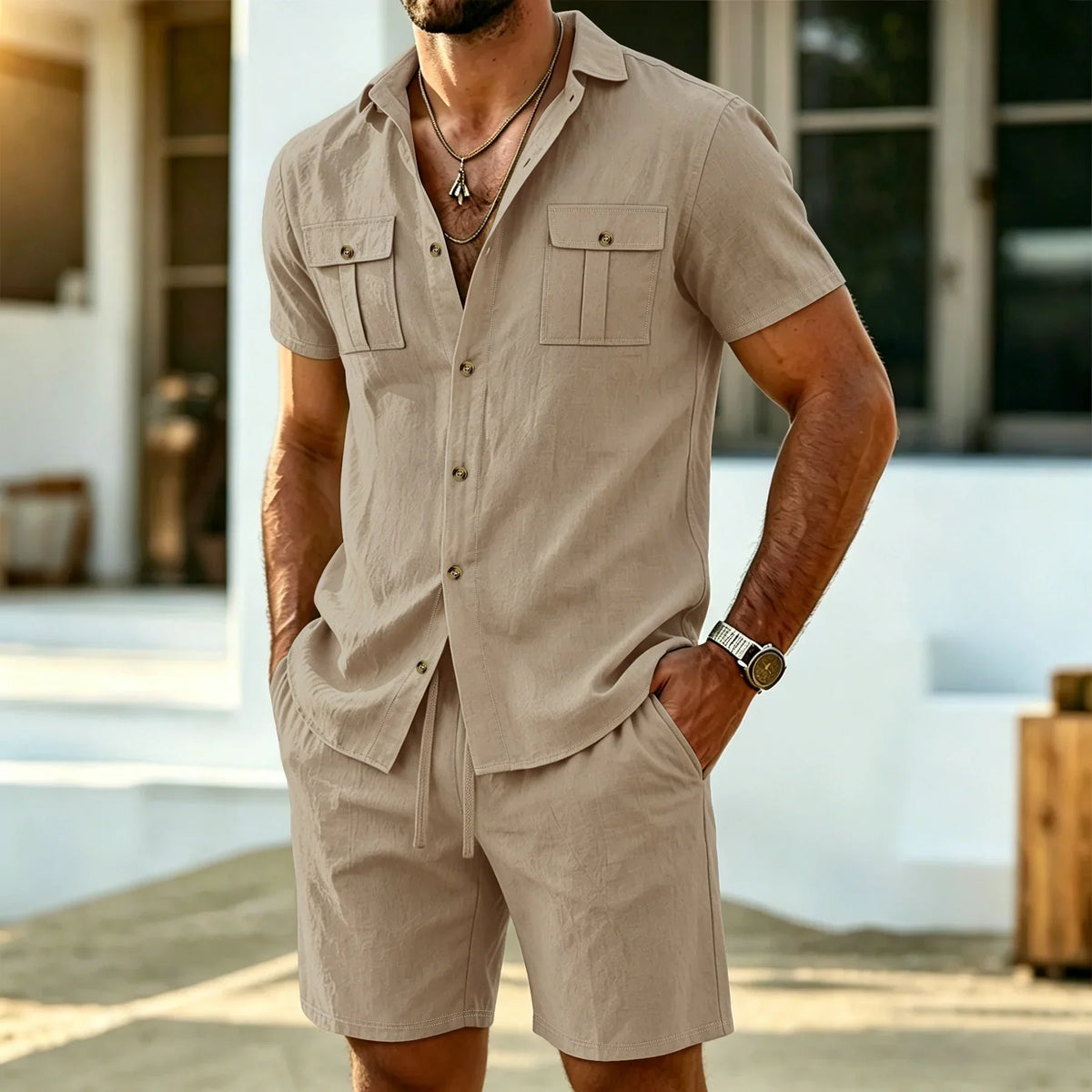 Varel | Set casual in lino da uomo per le giornate calde