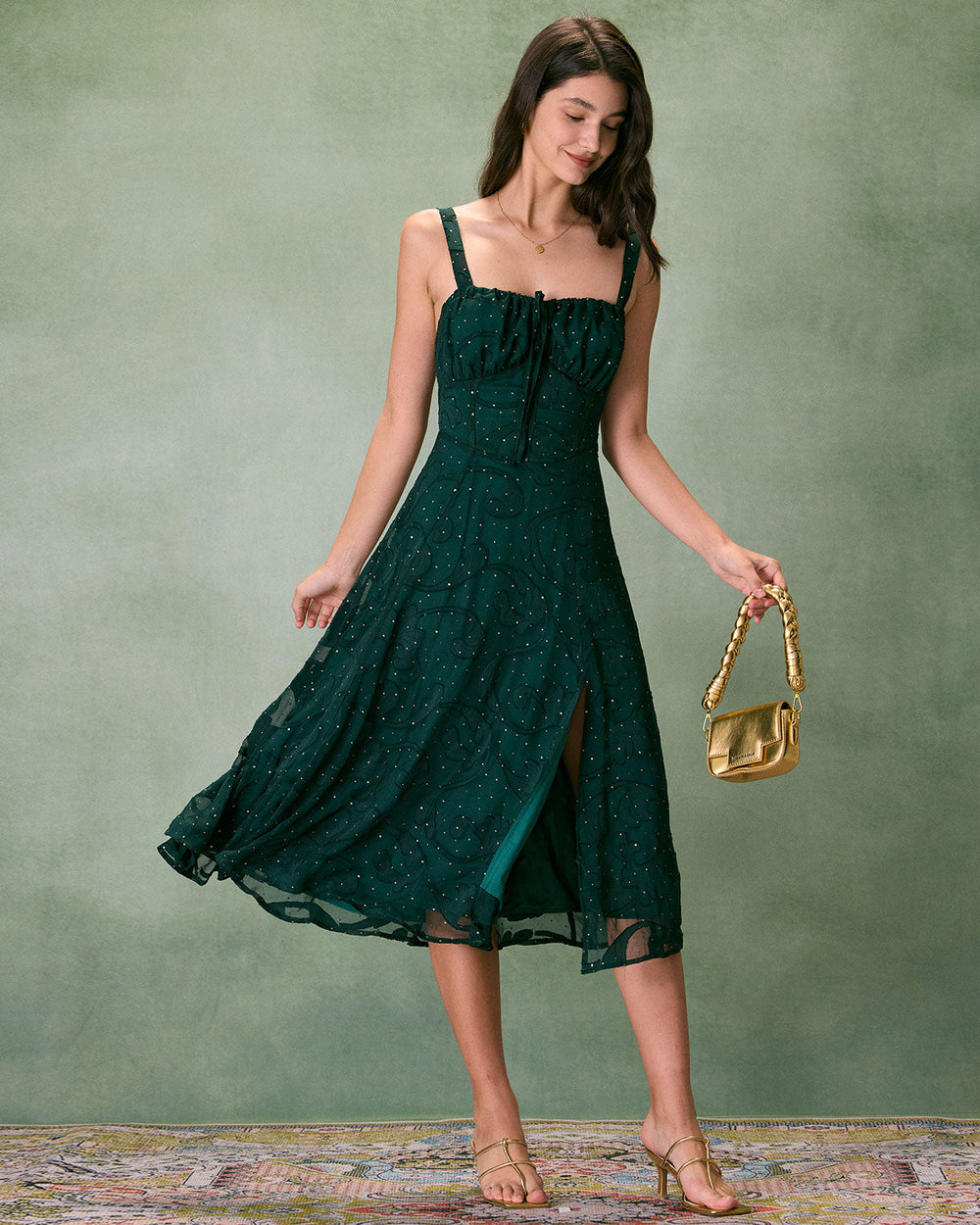 Vestido Blair | Elegancia en Jacquard Tono Verde