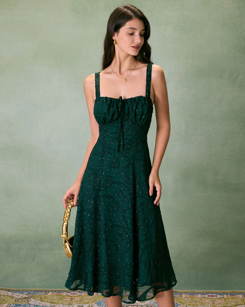 Vestido Blair | Elegancia en Jacquard Tono Verde