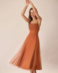 Vestido Regina | Elegancia en Malla Tono Caramelo