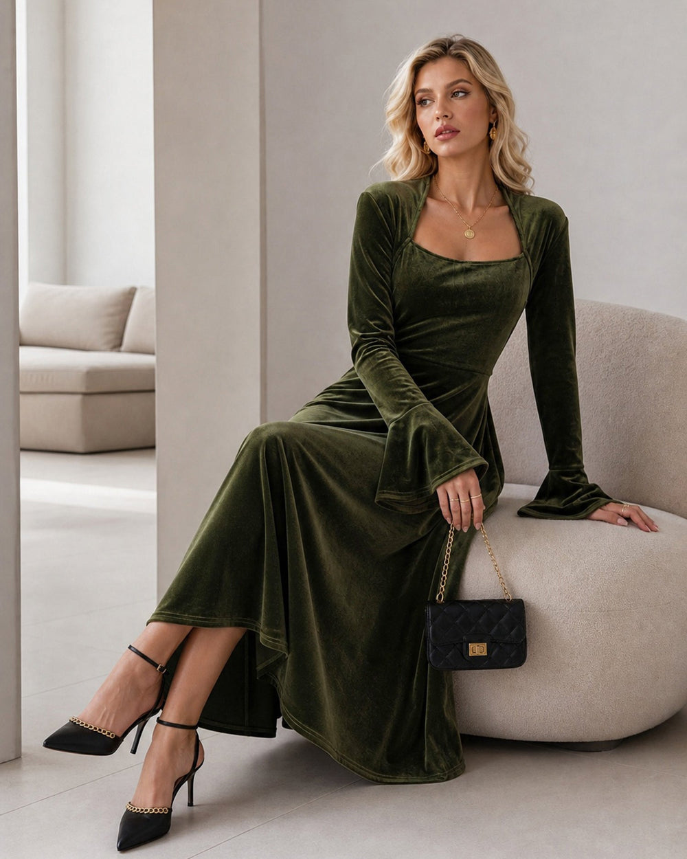 Vestido Catalina | Elegancia en Terciopelo Tono Verde