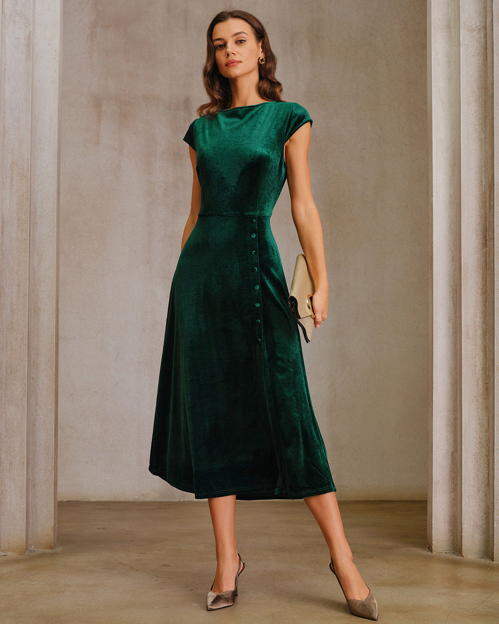 Vestido Alessia | Elegancia en Terciopelo Tono Verde