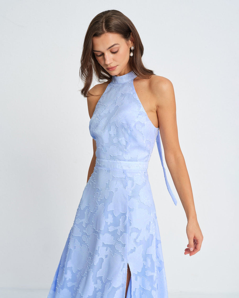 Vestido Valeria | Elegancia en Jacquard Tono Azul
