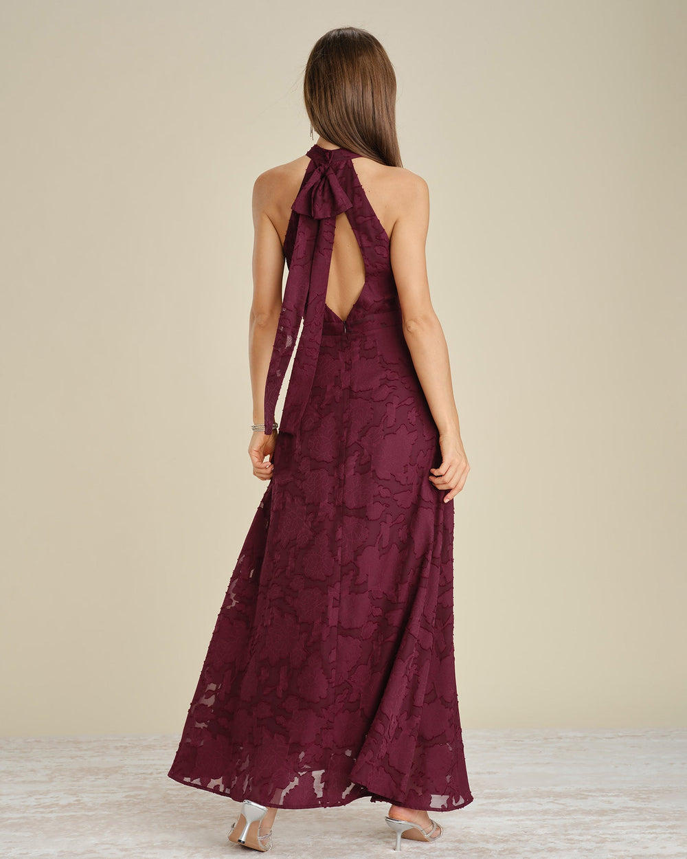 Vestido Antonella | Elegancia en Jacquard Tono Vino