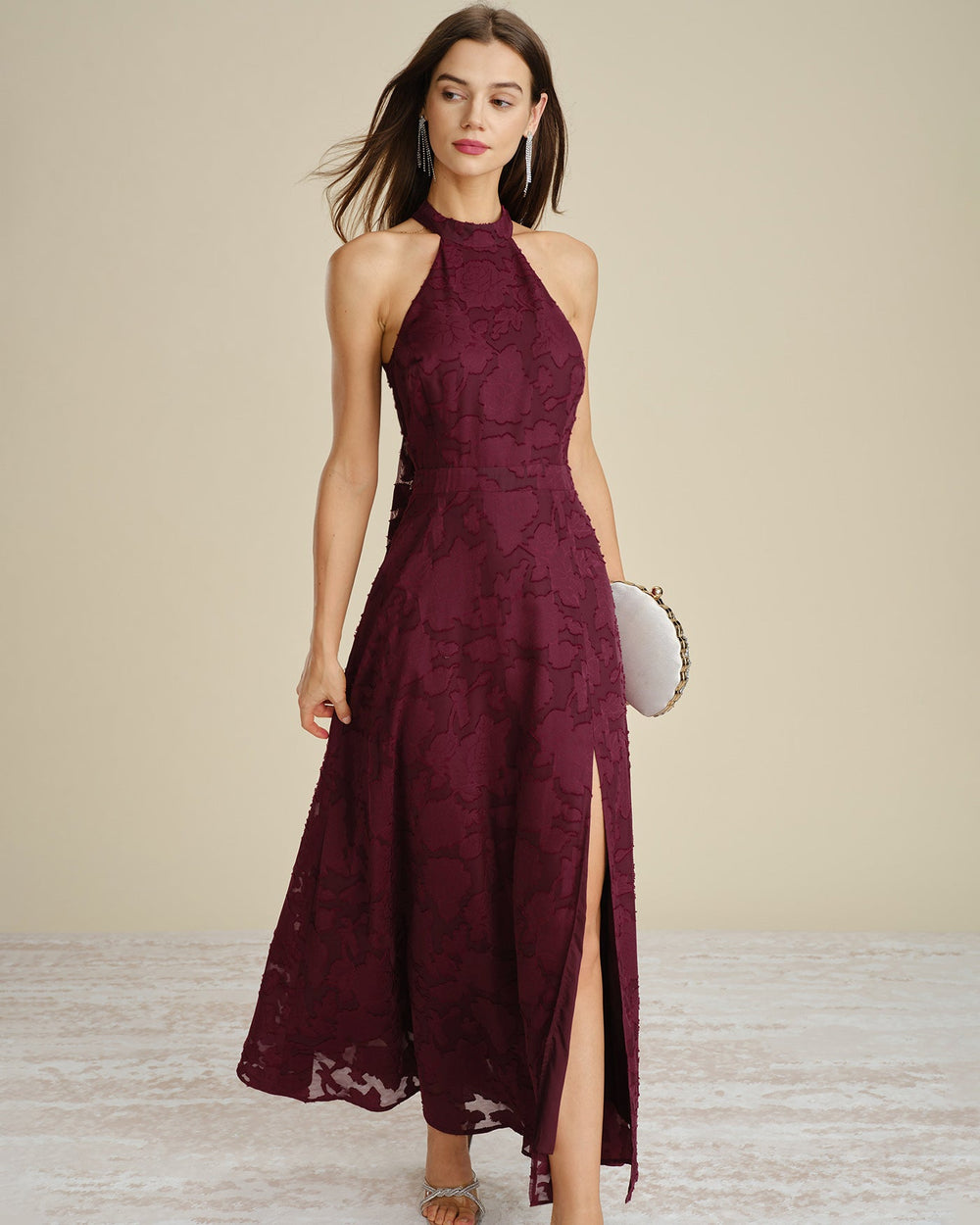 Vestido Antonella | Elegancia en Jacquard Tono Vino