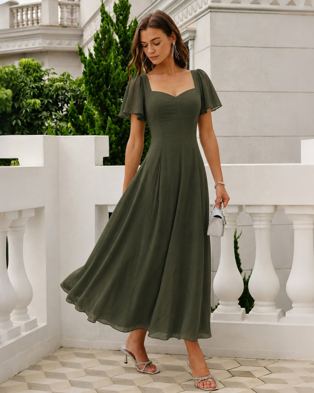 Vestido Corazón Verde | Chiffon con Escote Corazón