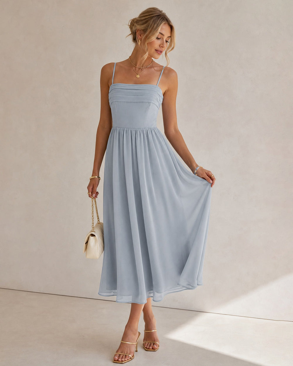 Vestido Isabella | Elegancia en Gasa Tono Azul