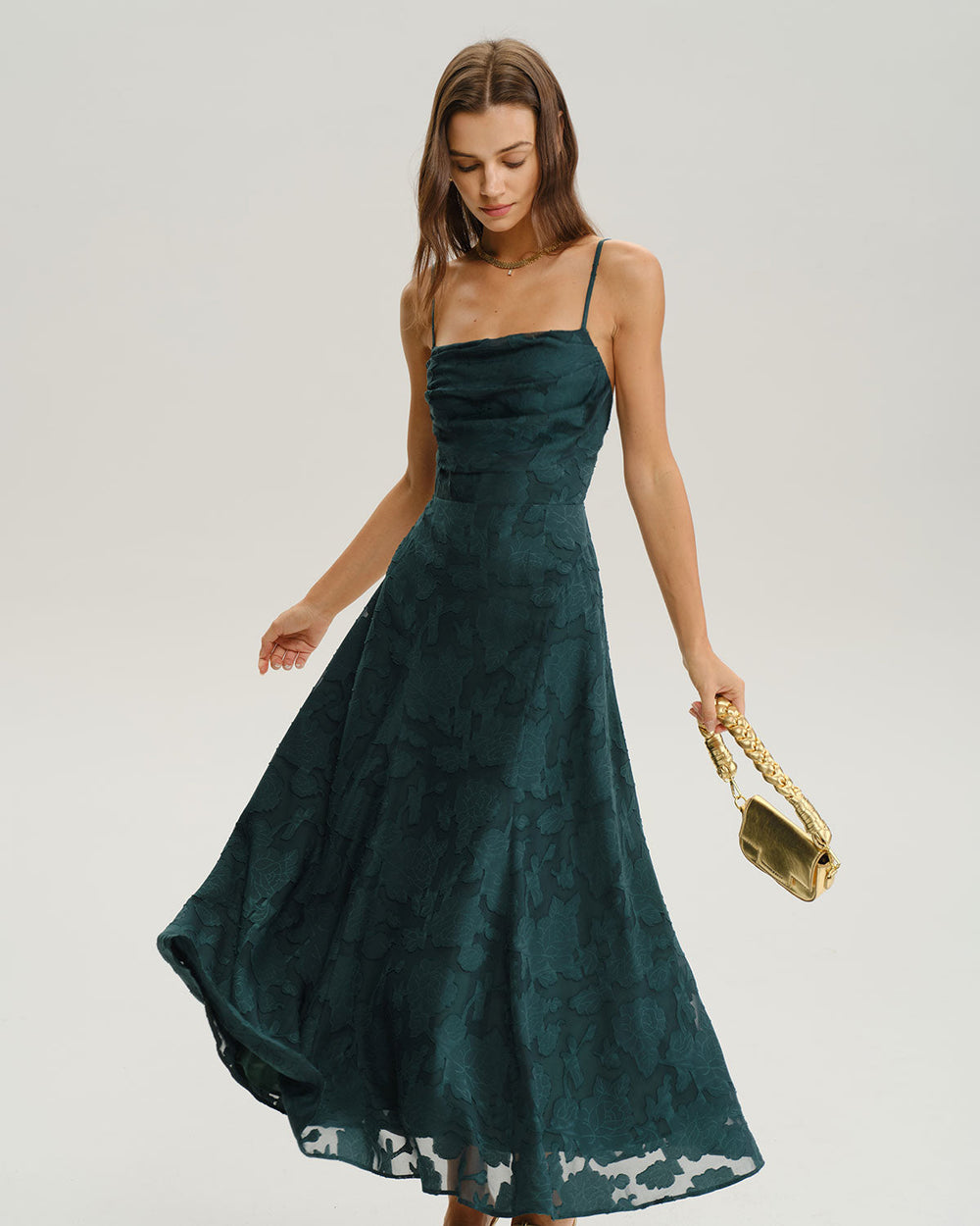 Vestido Esperanza | Jacquard Esmeralda con Espalda Corsé