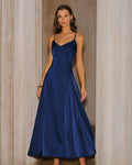 Vestido Catalina | Elegancia en Satén Tono Azul marino
