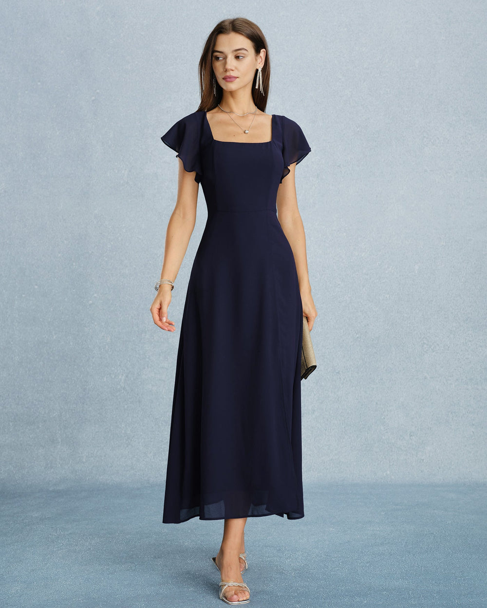 Vestido Constanza | Elegancia en Gasa Tono Azul marino