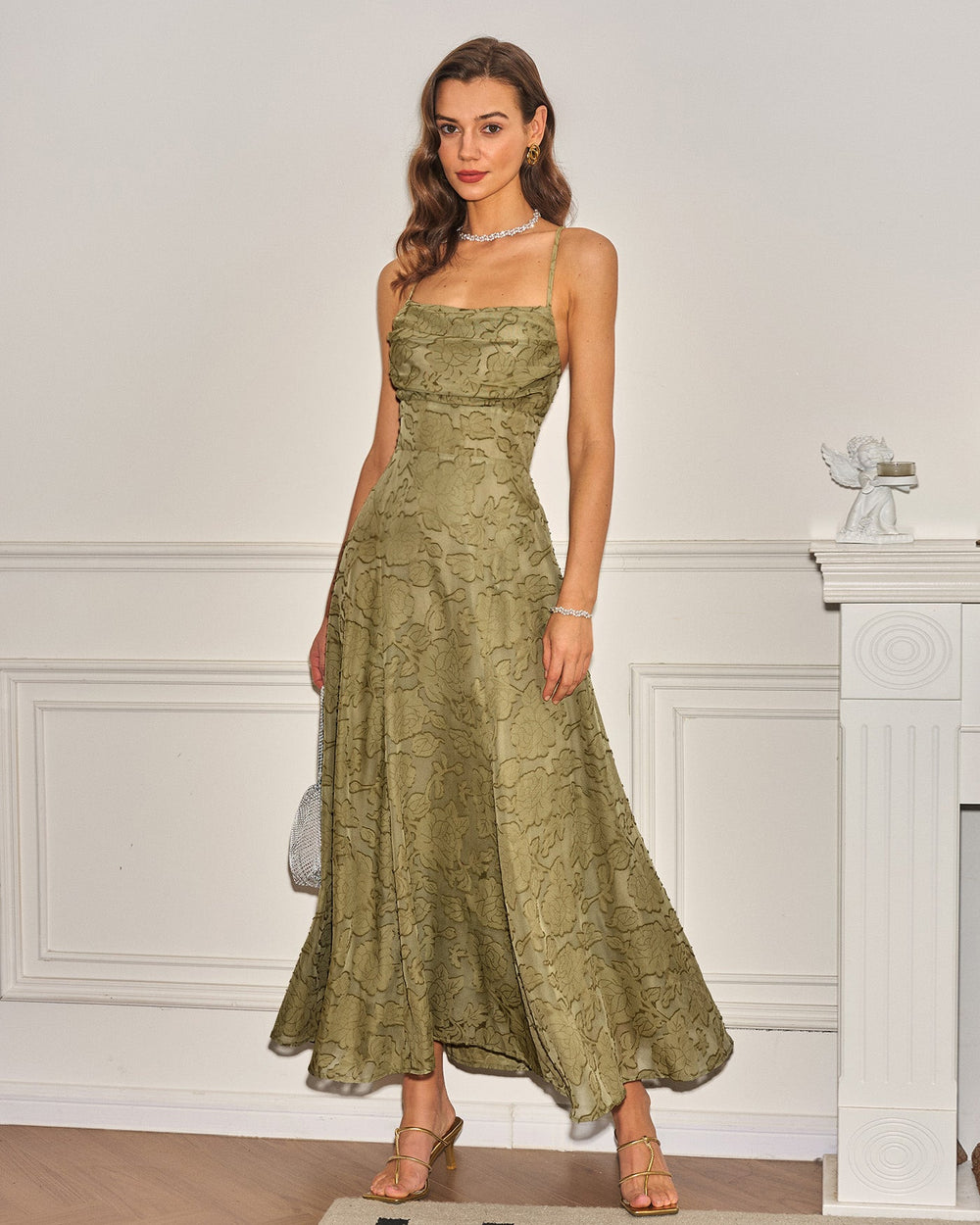 Vestido Olivia | Elegancia en Jacquard Verde Olivo