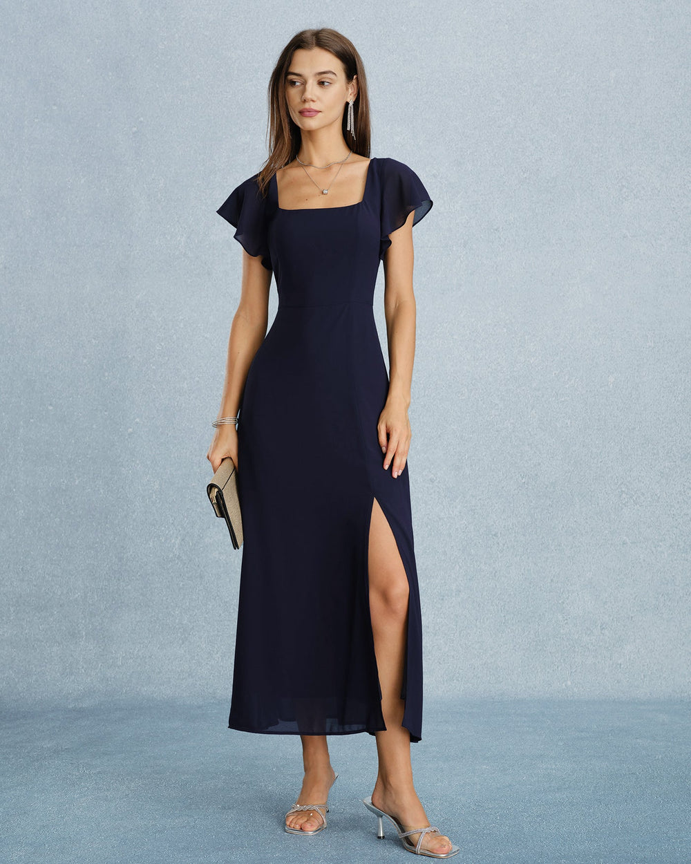 Vestido Constanza | Elegancia en Gasa Tono Azul marino
