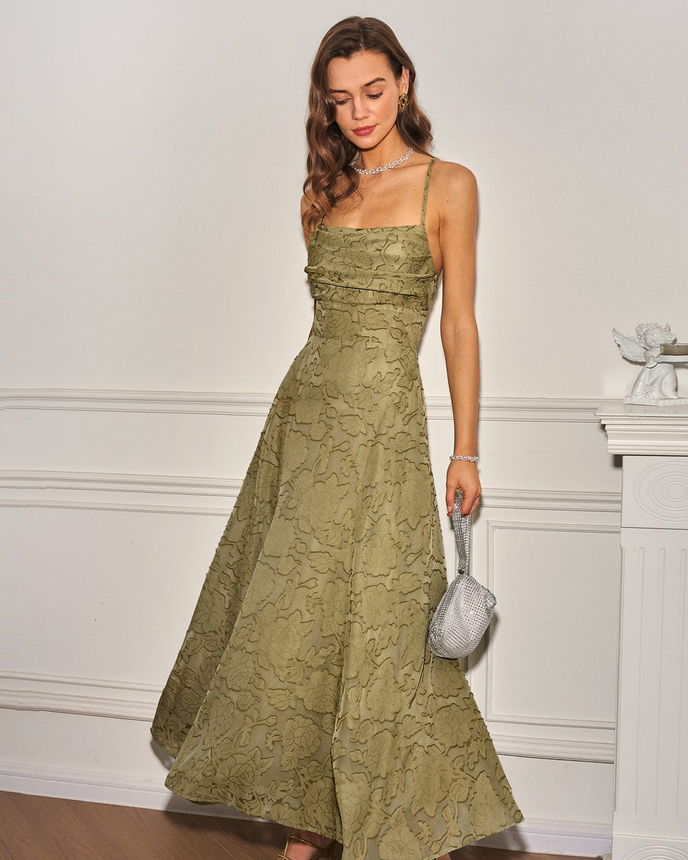 Vestido Olivia | Elegancia en Jacquard Verde Olivo