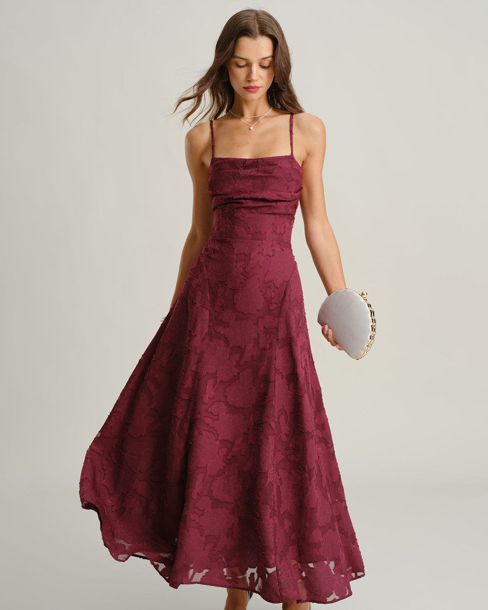Vestido Ágata | Jacquard Vino con Espalda Cruzada