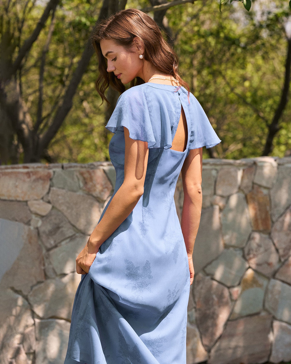 Vestido Hermina | Silueta Línea A con Escote en V en Tono Azul
