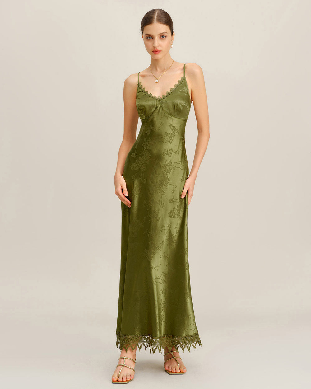 Vestido Miranda | Elegancia en Jacquard Tono Verde