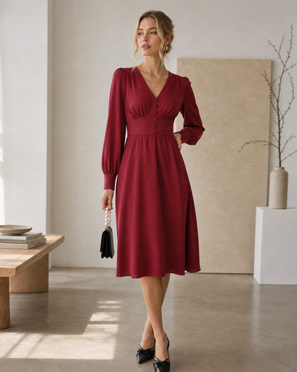 Vestido Olivia | Elegancia en Satén Tono Vino