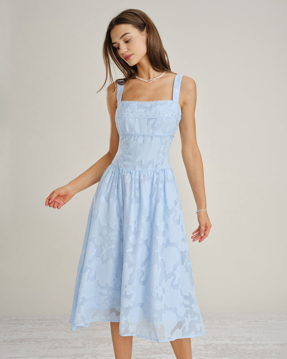 Vestido Ginevra | Elegancia en Jacquard Tono Azul
