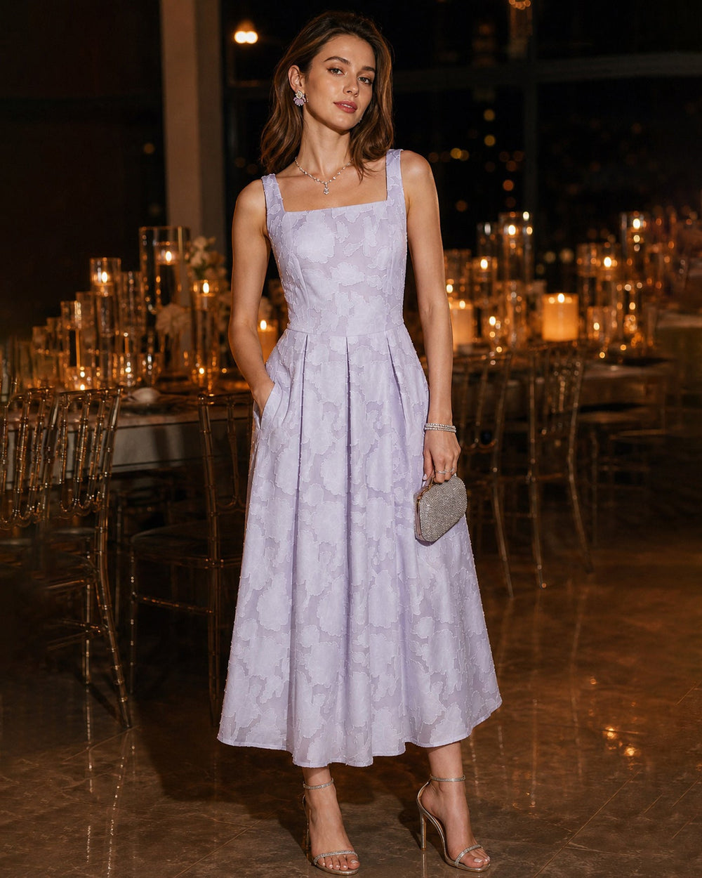 Vestido Ginevra | Elegancia en Jacquard Tono Morado