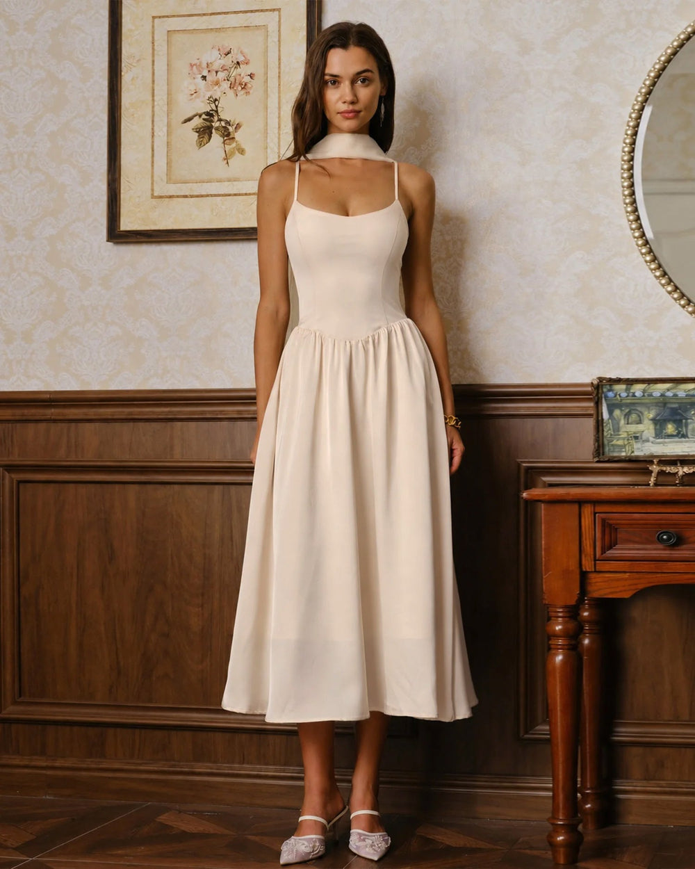 Vestido Antonella | Elegancia en Gasa Tono Durazno