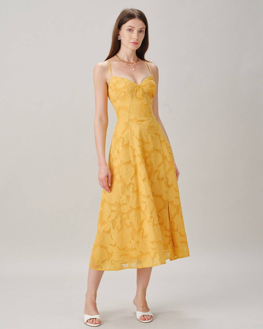 Vestido Valentina | Elegancia en Jacquard Tono Amarillo