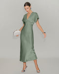 Vestido Antonella | Elegancia en Satén Tono Verde