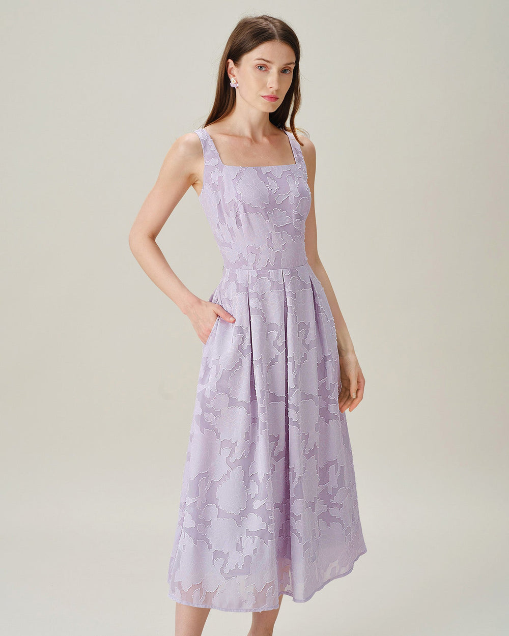 Vestido Ginevra | Elegancia en Jacquard Tono Morado