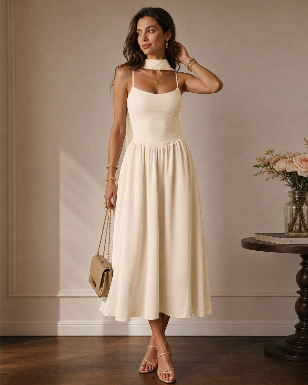 Vestido Antonella | Elegancia en Gasa Tono Durazno